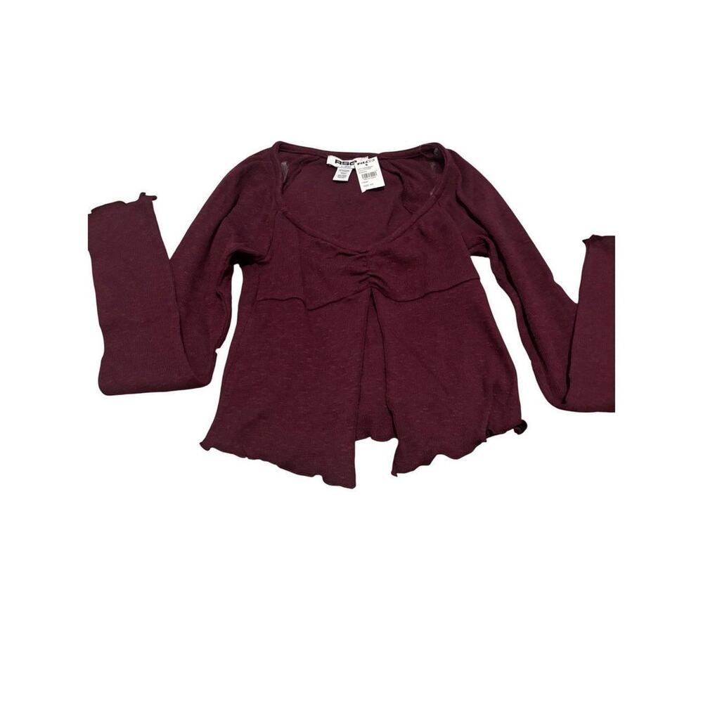 RSQ Burgundy Ruched Front Long Sleeve Top Shirt Womens NWT XS